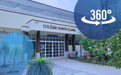  Imagem apresenta link de acesso para um Tour Virtual 360 graus pelos espaços internos do Colégio Santa Clara